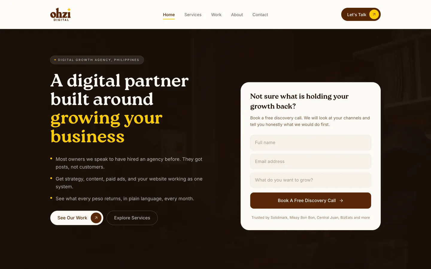 Ohzi Digital website: a digital growth agency in the Philippines